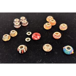 Lot 15 Lampwork Glass European Beads Silver Core Pandora Troll Bracelets 925